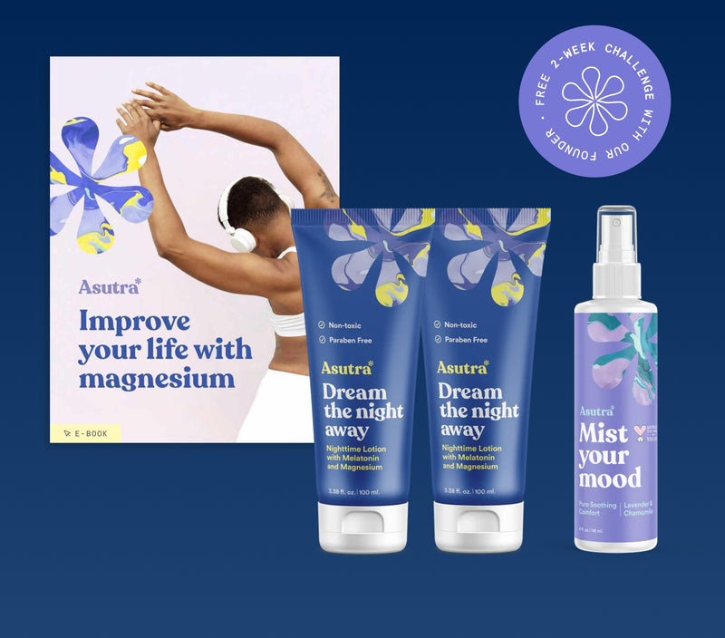Asutra Deep Sleep Ritual includes lotion and mist for restful sleep, promoting relaxation and improved well-being.