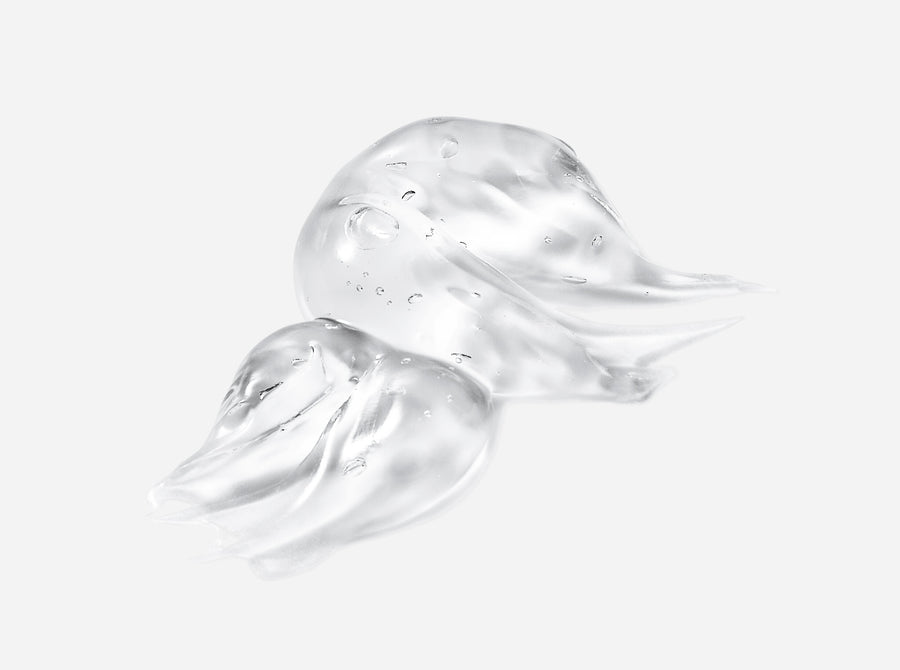 Clear gel texture representing hyaluronic acid, displayed against a plain white background.