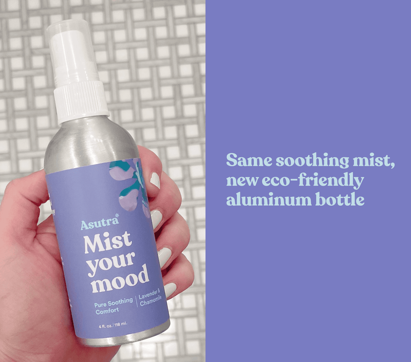 Aluminum lavender aromatherapy sleep spray in a sleek, eco-friendly aluminum bottle with a spray nozzle, designed for calming sleep.