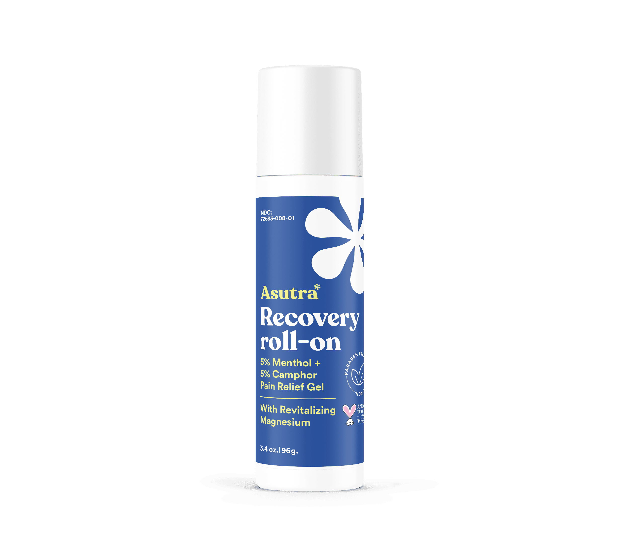 Recovery Roll-On with Magnesium for targeted pain relief, featuring menthol and camphor in a convenient mess-free applicator.