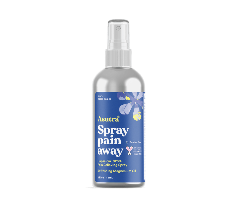 Aluminum magnesium oil spray with capsaicin, labeled as pain relief, refreshing magnesium oil, paraben-free, vegan, 4 fl oz (118 ml).