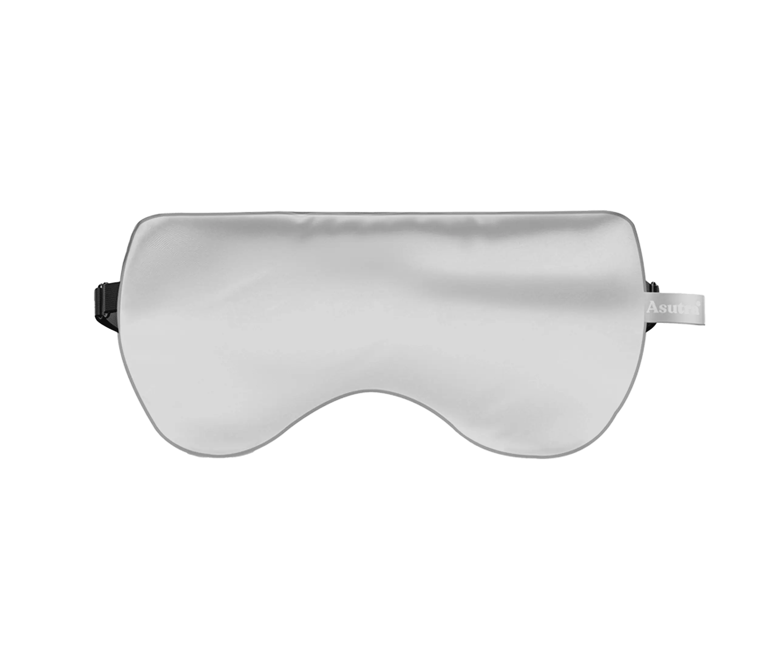 Silver satin eye pillow in a silver gift box, designed for relaxation and sleep.