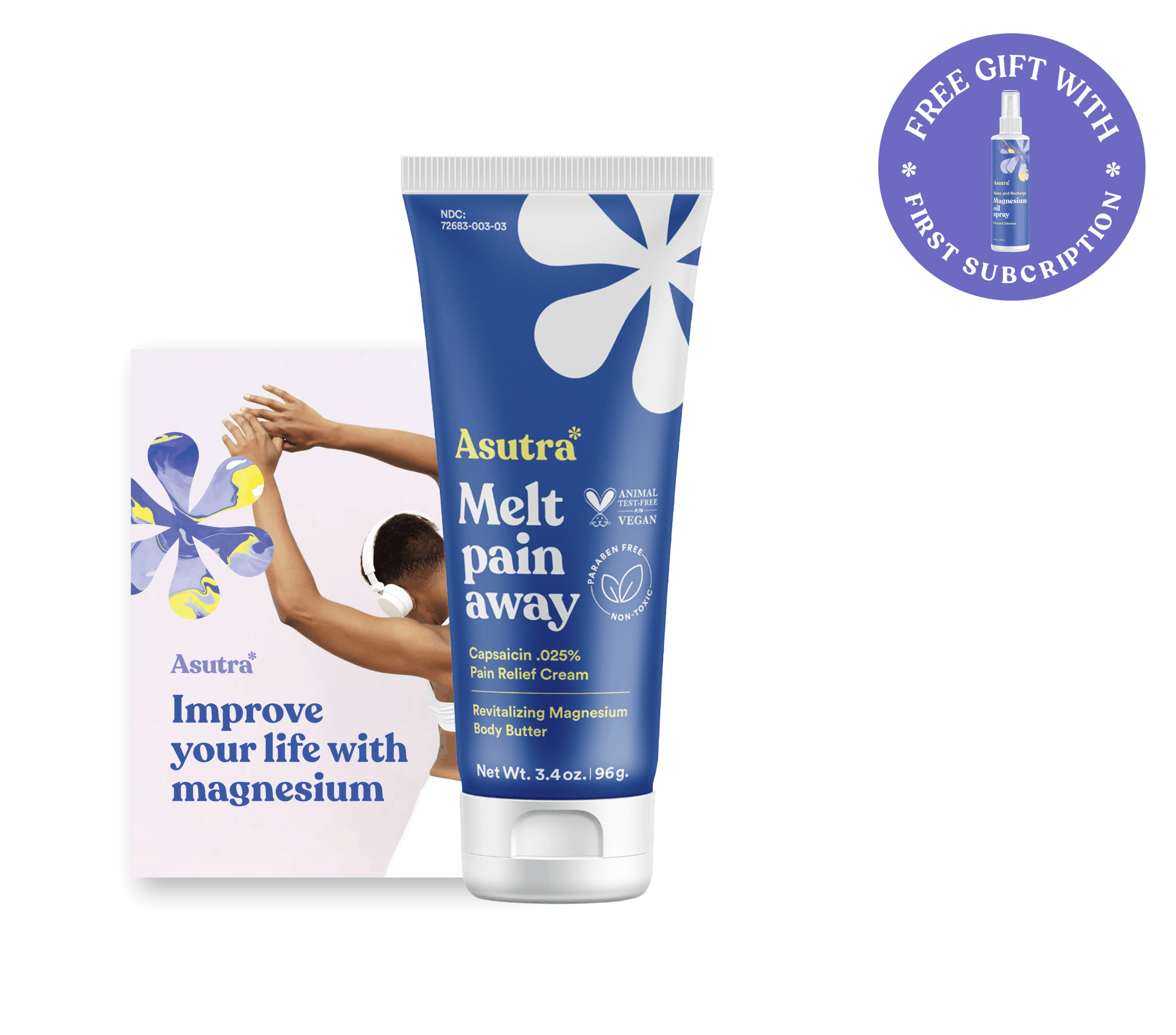 Magnesium and capsaicin pain relief balm with body butter, promoting relaxation and recovery for sore muscles.