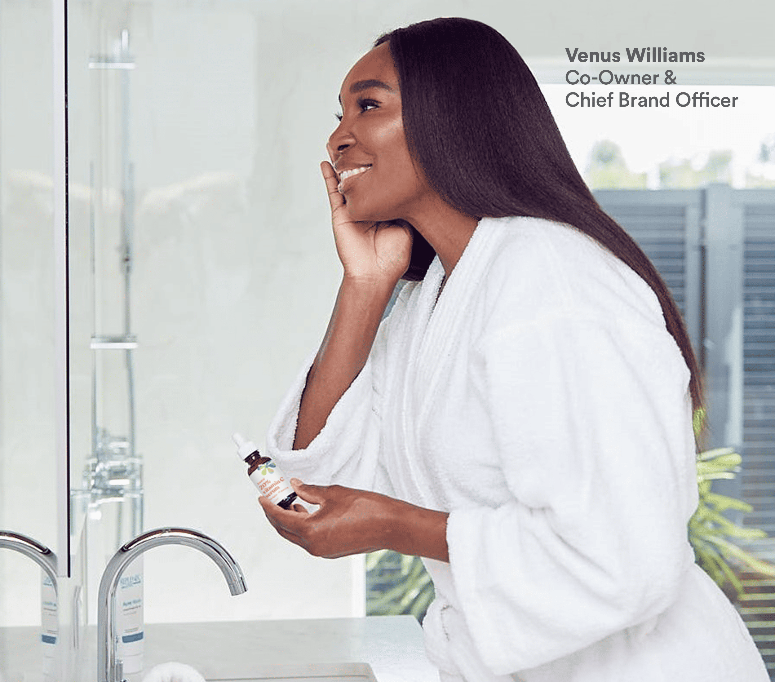 Venus Williams using Asutra Vitamin C Anti-Aging, Brightening Facial Serum. 