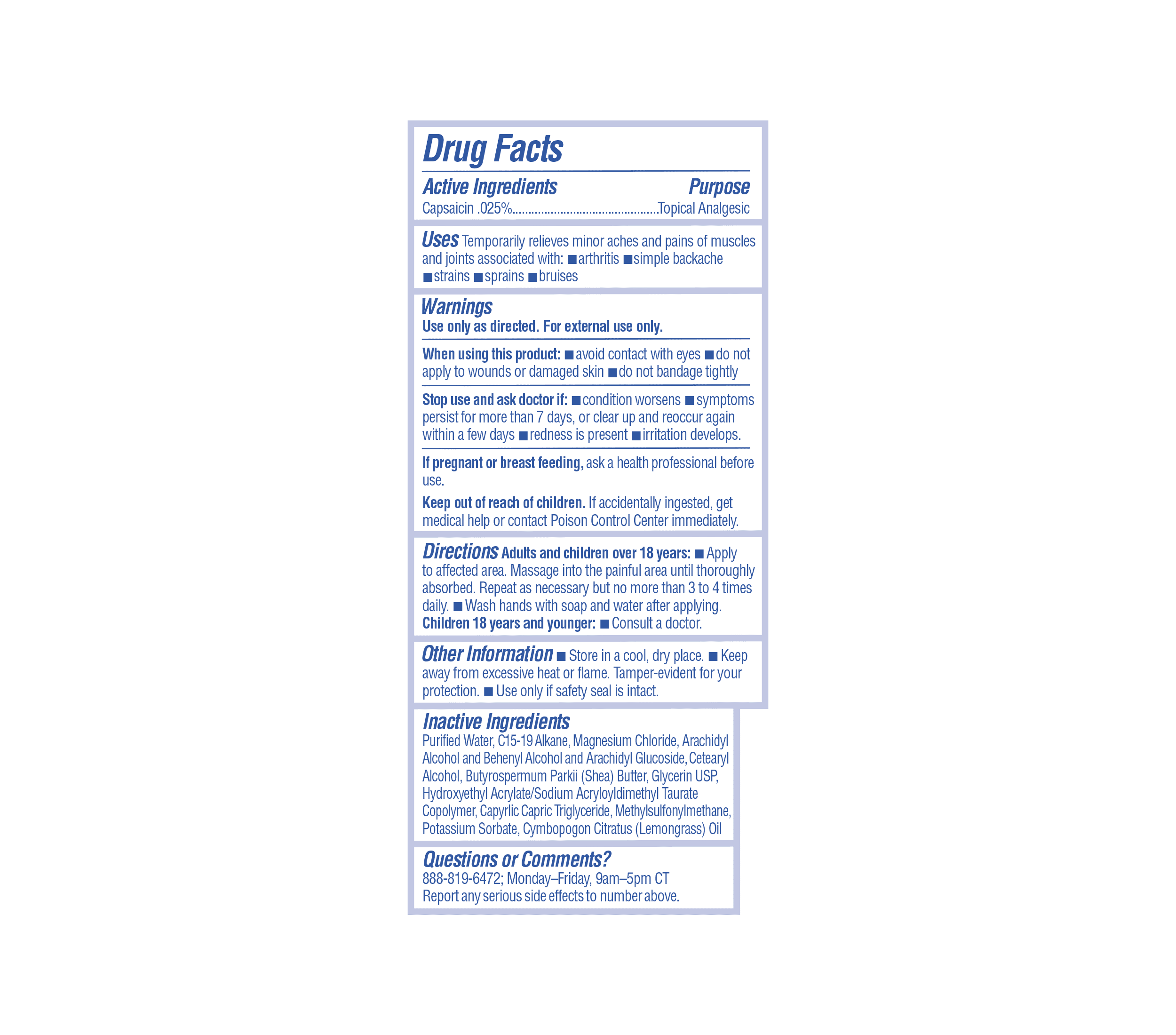 Melt Pain Away Body Butter Tube 3 Pack with drug facts, usage instructions, and active ingredients for pain relief.